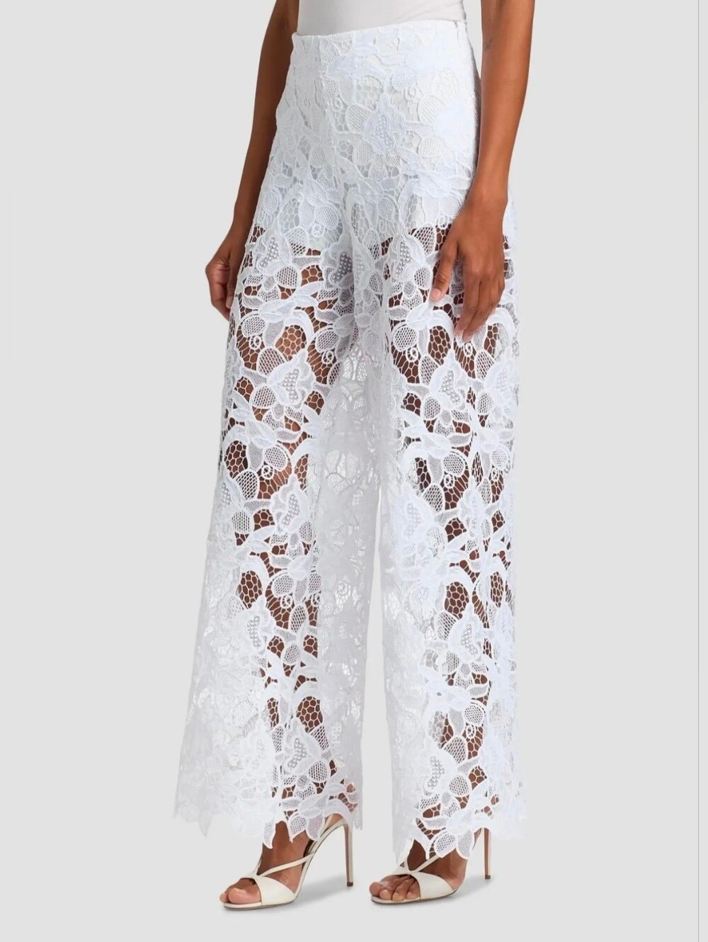 Chiara Boni La Petite Robe Emilka Lace Wide Leg Pants Size 6 NWT White Romantic